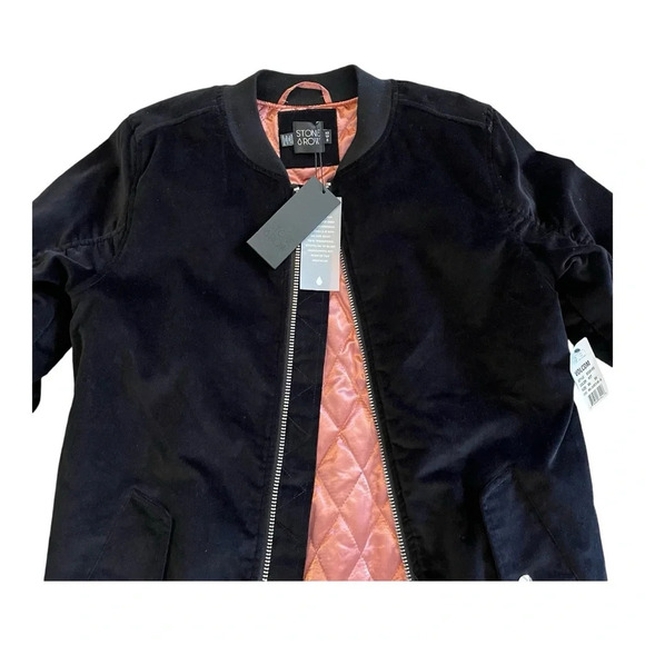 NWT Volcom Womens XS Stone Row Long Black Velvet Coat Pink Quilted Lining Zip Up - Picture 6 of 10